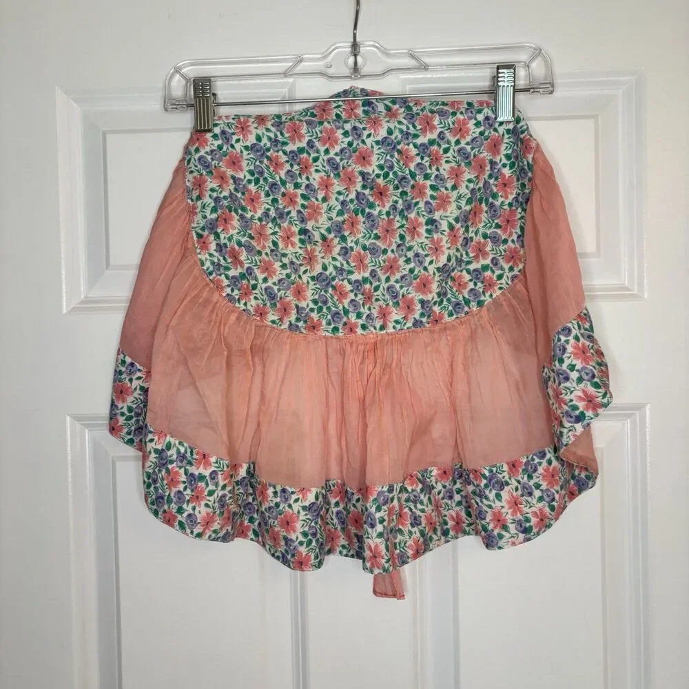 Lot Of Two Vintage 1940S Aprons Handmade Embroidered Yellow Pink Floral